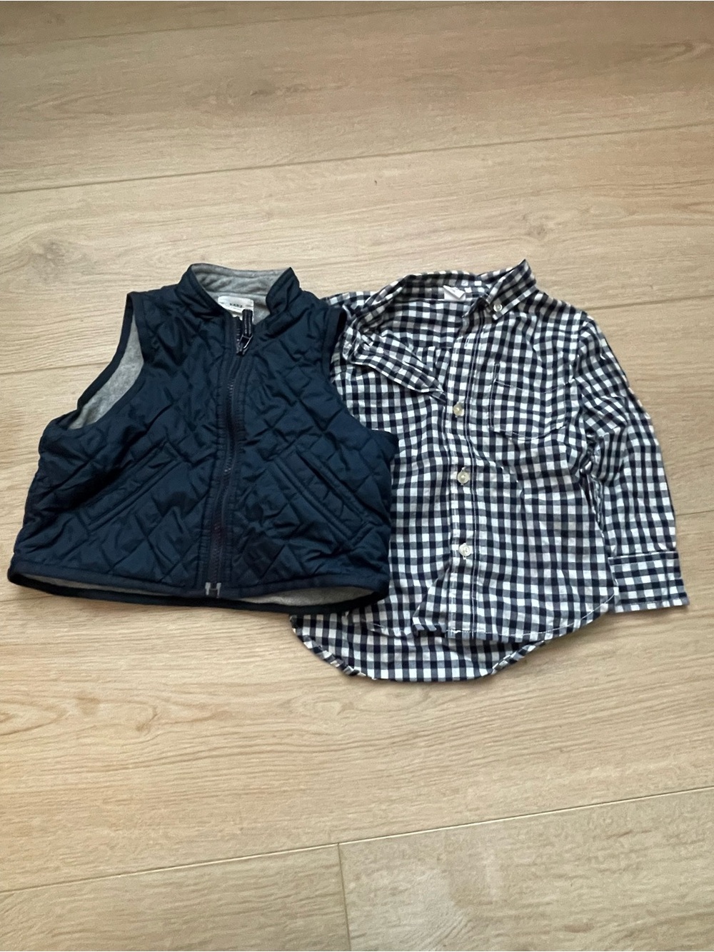 GAP Navy Quilted Vest with Navy Gingham Button-Down Shirt